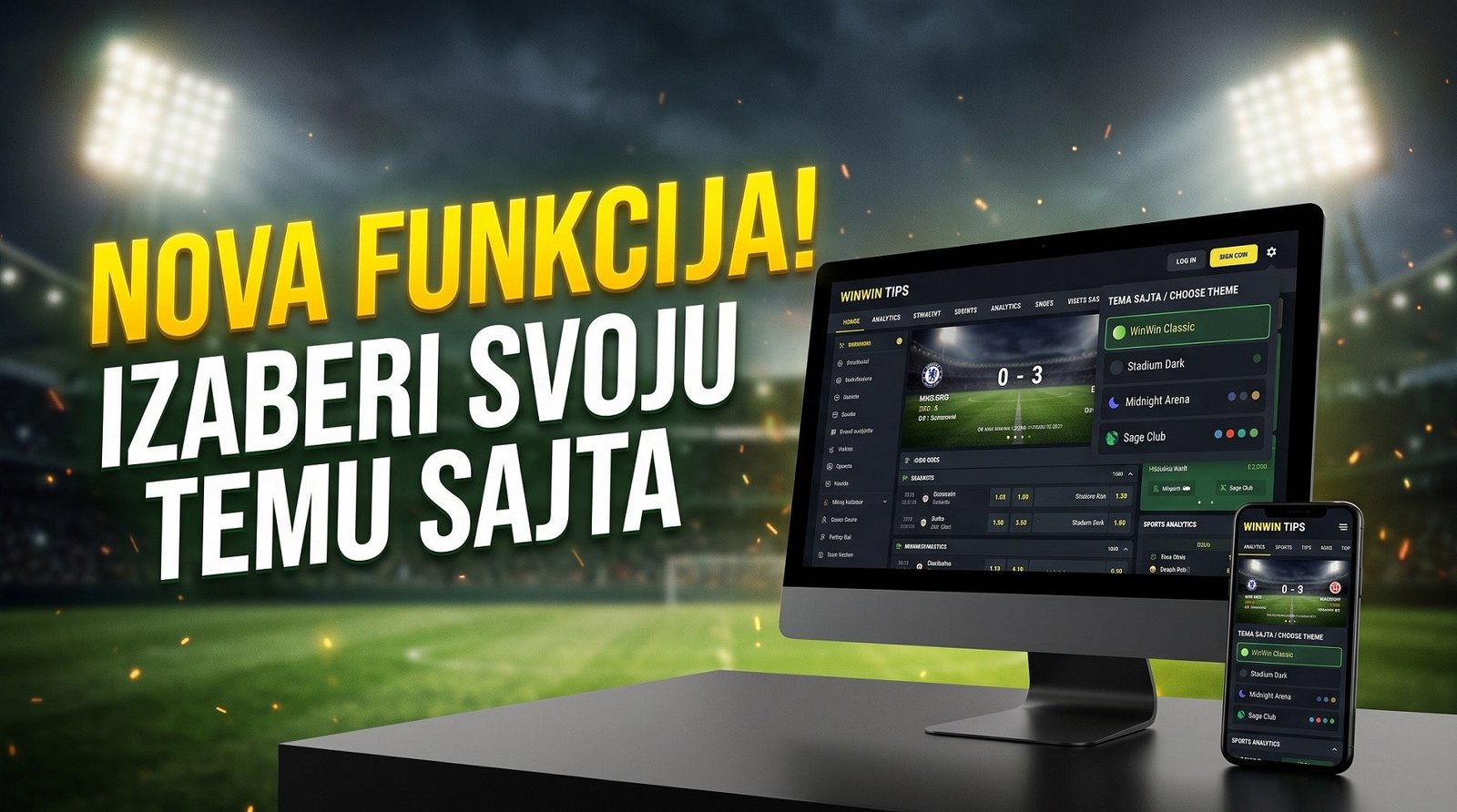 Prikaz 4 nove teme sajta na WINWIN TIPS platformi, uključujući tamni režim